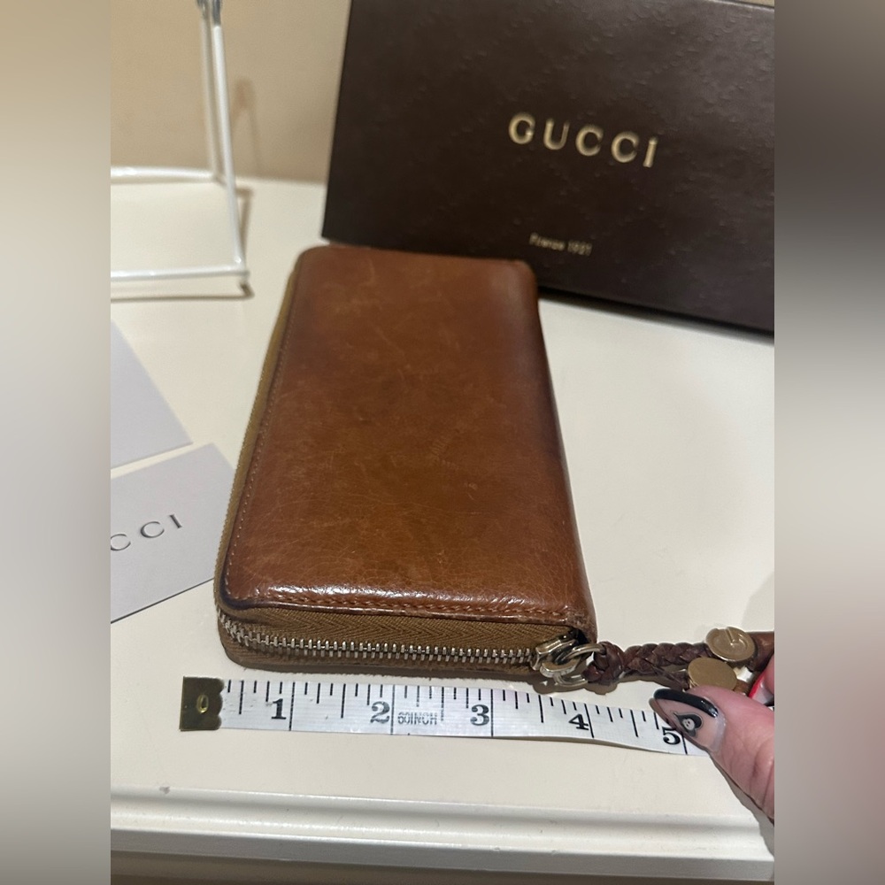 Gucci Long Zippy Tan Marrakech Leather Wallet w/GG Braid Tassels - Picture 9 of 13
